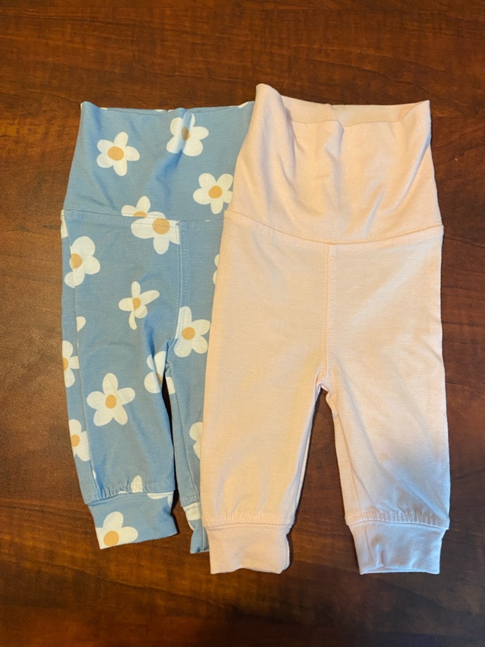 Girls' High-Waist Leggings - Blue Daisy & Light Pink